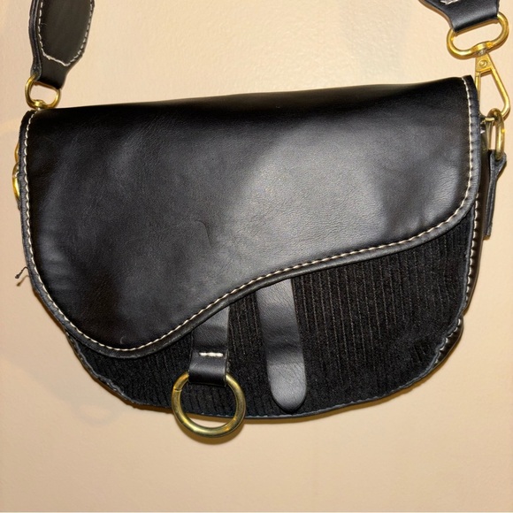 Handbags - 2/$30 Saddle Black PU Shoulder Bag Adjustable Strap